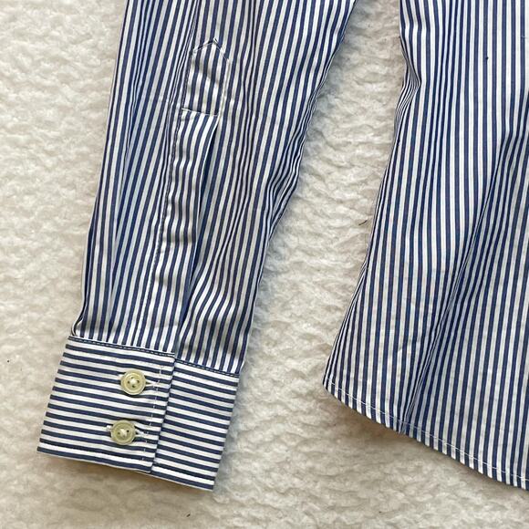 Banana Republic Shirt Womens 0 Blue Non Iron Button Down Long Sleeve Striped - Picture 6 of 10